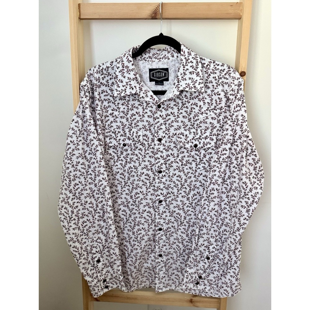 Gibson Trading Co Men's River Bank Floral Print Long Sleeve Snap Western Shirt L